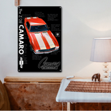 Chevrolet Camaro Z28 Red with White Stripes 18"x12" Metal Wall Decor – Vintage Muscle Car Premium Aluminum Wall Art, Classic Muscle Car Decor for Garage, Man Cave, Bar, or Home