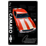 Chevrolet Camaro Z28 Red with White Stripes 18"x12" Metal Wall Decor – Vintage Muscle Car Premium Aluminum Wall Art, Classic Muscle Car Decor for Garage, Man Cave, Bar, or Home