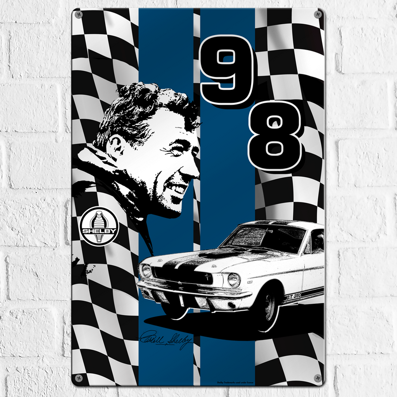 Carroll Shelby Signature 98 12"x18" Metal Wall Decor – Vintage Muscle Car Premium Aluminum Wall Art, Classic Muscle Car Decor for Garage, Man Cave, Bar, or Home