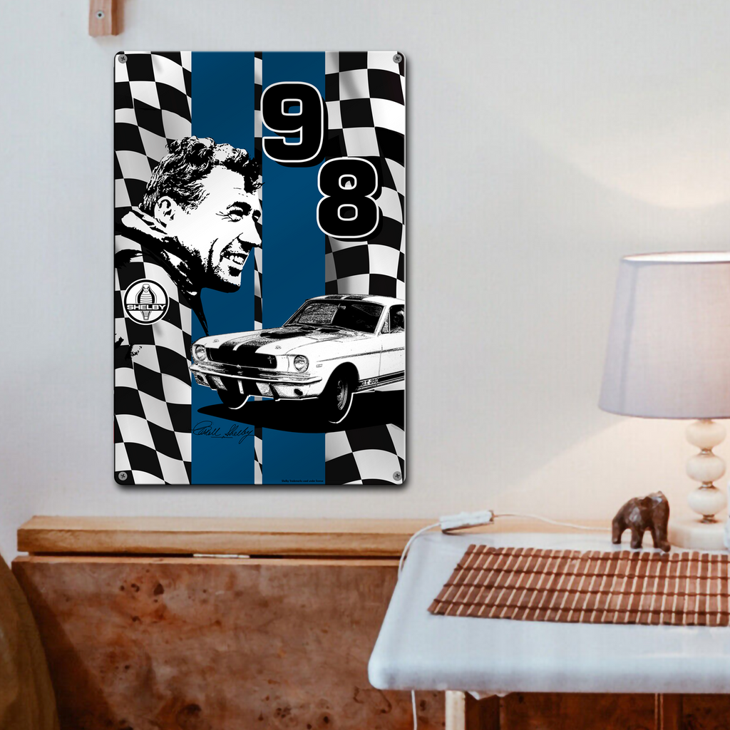 Carroll Shelby Signature 98 18"x12" Metal Wall Decor – Vintage Muscle Car Premium Aluminum Wall Art, Classic Muscle Car Decor for Garage, Man Cave, Bar, or Home