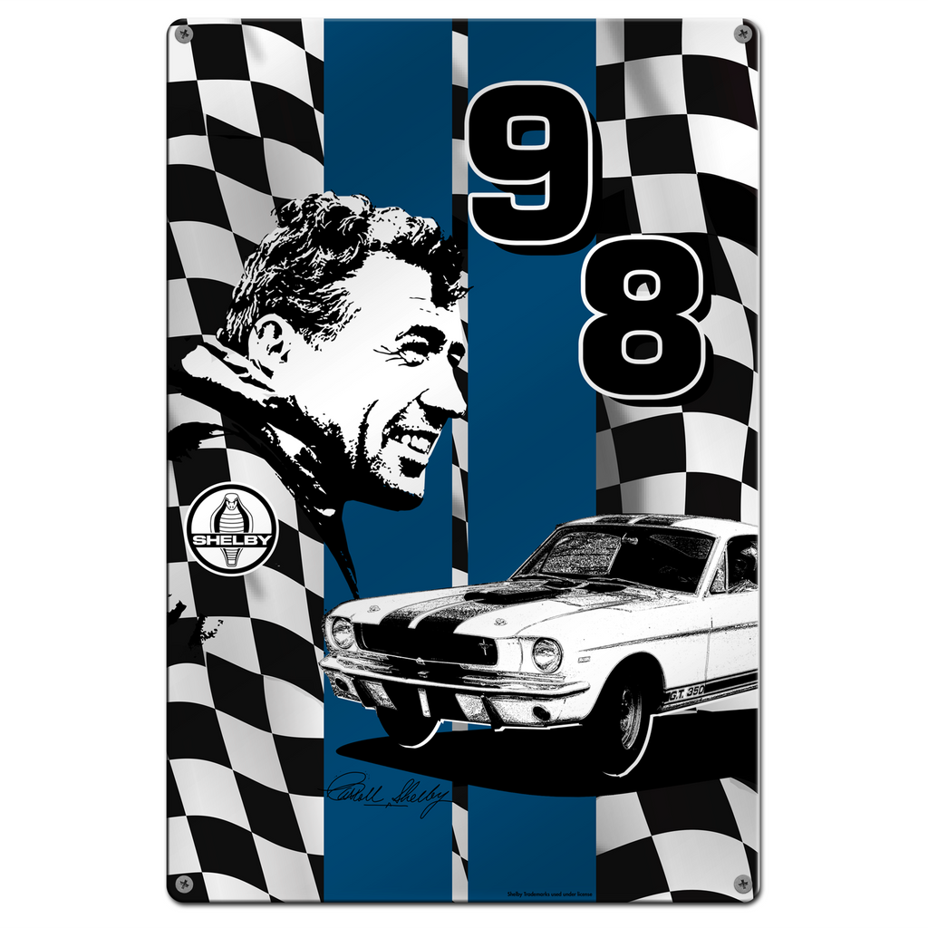 Carroll Shelby Signature 98 18"x12" Metal Wall Decor – Vintage Muscle Car Premium Aluminum Wall Art, Classic Muscle Car Decor for Garage, Man Cave, Bar, or Home