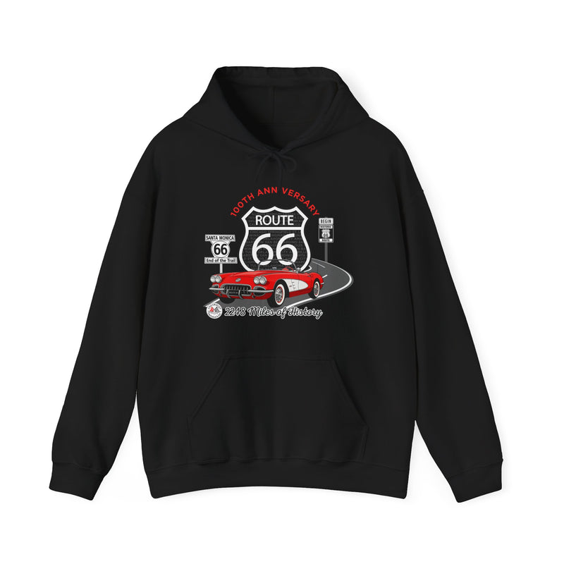 C1 Corvette Route 66 100th Anniversary Hooded Sweatshirt – Legends of the Road, Perfect for the Corvette Fan