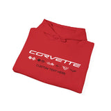 Personalized Corvette C1-C6 Flags Fleece Hoodie, Classic Fit Unisex Hoodie with Flags for All Generations, 50/50 Cotton-Poly Blend, Soft & Warm, Officially Licensed GM Merchandise for Corvette Fans