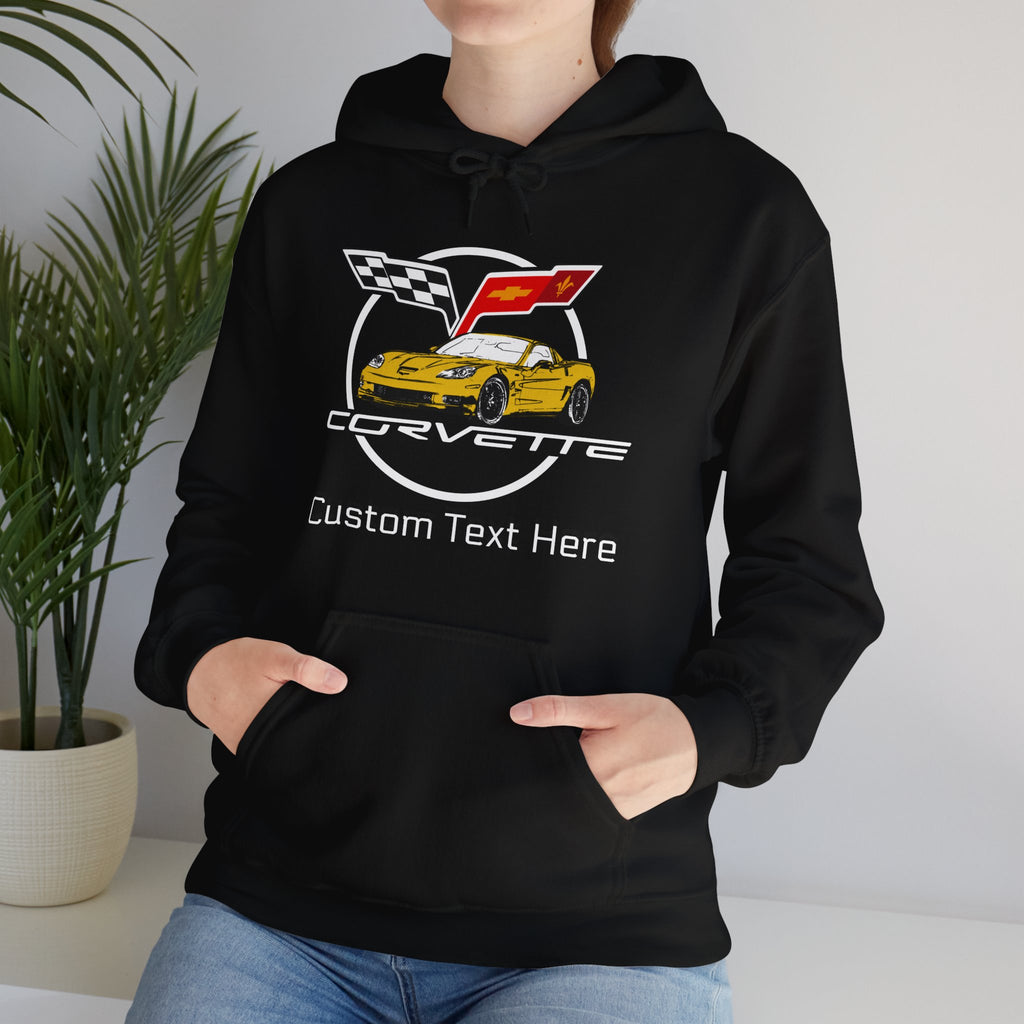 C6 Corvette Personalized Custom Car Color Cotton Blend Hooded Sweatshirt- YELLOW