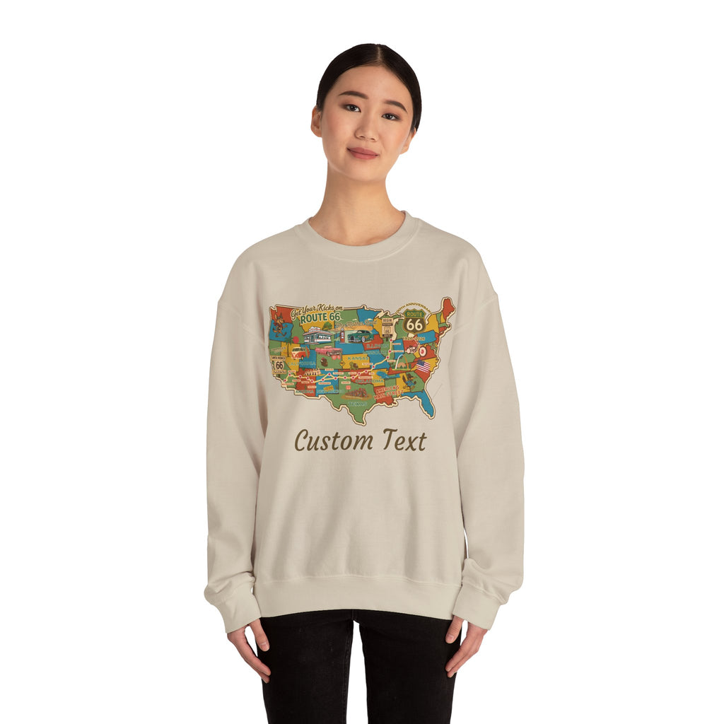 Legends of Route 66 100th Anniversary USA Map Personalized Fleece Crewneck Sweatshirt