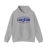 Gray hoodie with text and graphics on a white background