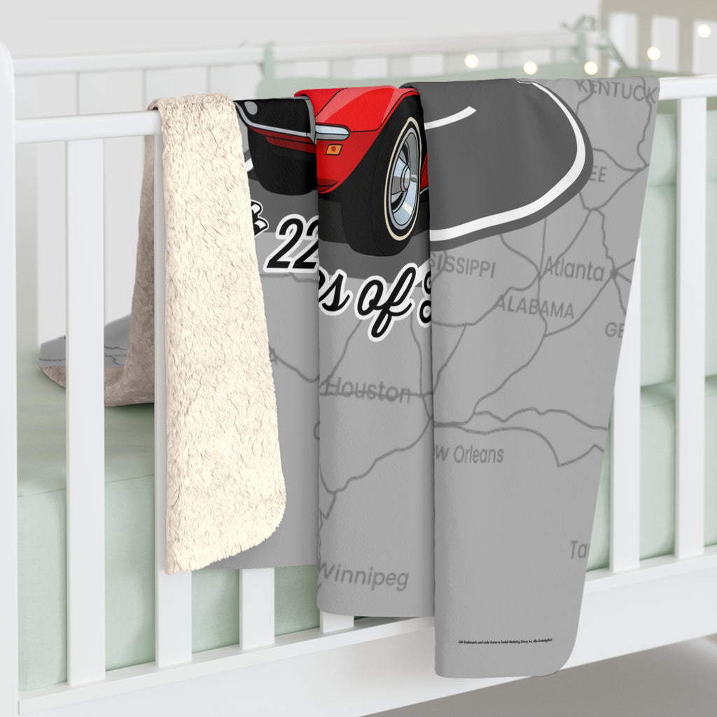 C3 Corvette Route 66 100th Anniversary Sherpa Blanket – Legends of the Road (50" x 60"), Perfect for the Corvette Fan