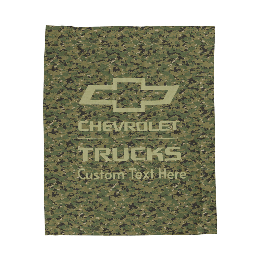 Personalized Chevrolet Trucks Bowtie Digital Camo Velveteen Plush Blanket, Ultra-Soft Medium-Weight 50x60" Blanket with Custom Text Option, Ideal Gift for Chevy Truck Enthusiasts, Cozy Home Decor