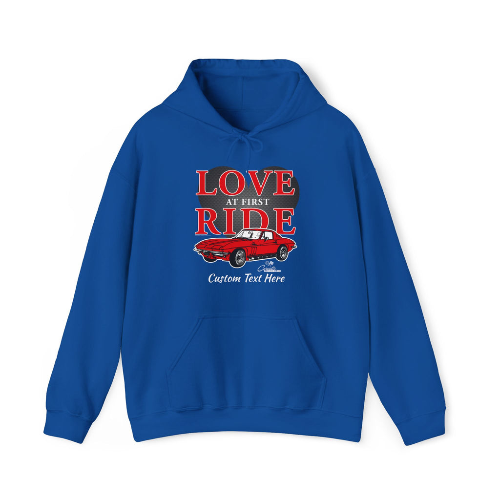 Chevrolet Corvette C2 Love at First Ride Personalized Cotton-Blend Hoodie, Unisex Pullover Sweatshirt, Gift for Car Enthusiasts