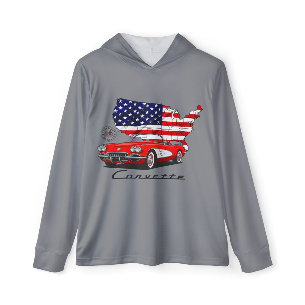 C1 Corvette American Flag Hooded Performance Long Sleeve Tee – Legends of the Road, Perfect for the Corvette Fan