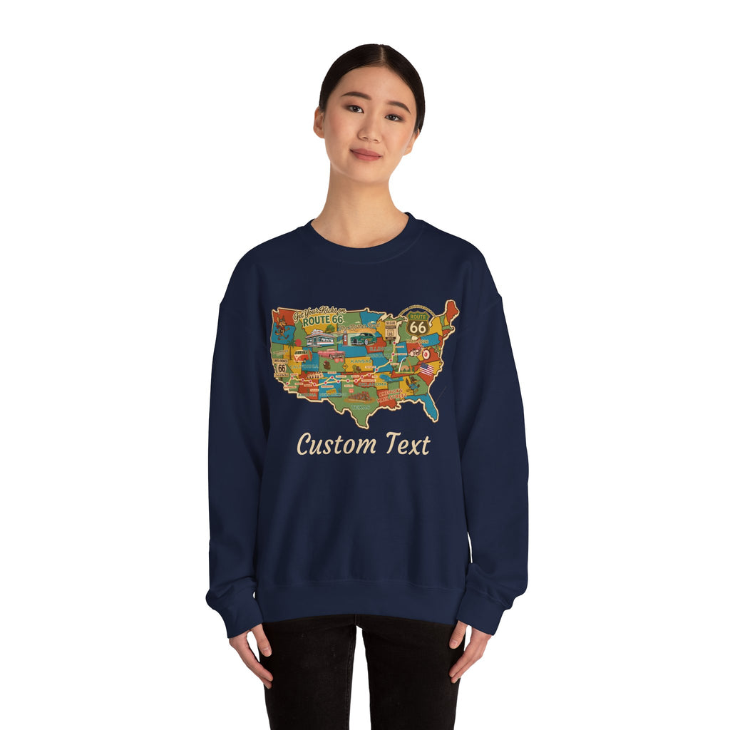Legends of Route 66 100th Anniversary USA Map Personalized Fleece Crewneck Sweatshirt