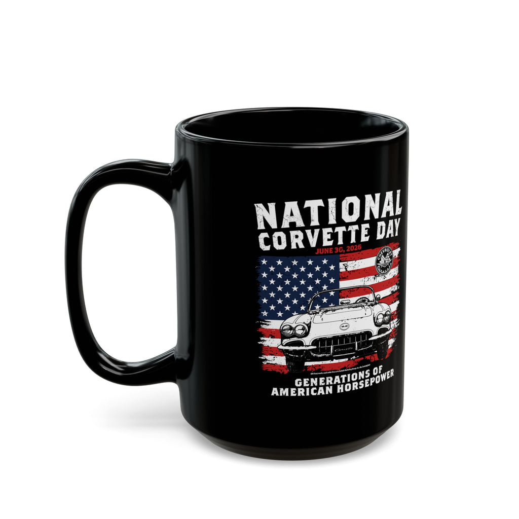 Limited Release 2026 National Corvette Day Mug – 15oz Coffee Mug (Red, White, Black) – Collector Car Enthusiast Gift, Automotive Collector's Drinkware, Car Lover's Present