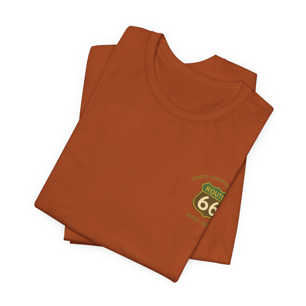Legends of Route 66 100th Anniversary Landmark Map Design Cotton Front and Back Printed Short Sleeve Tee