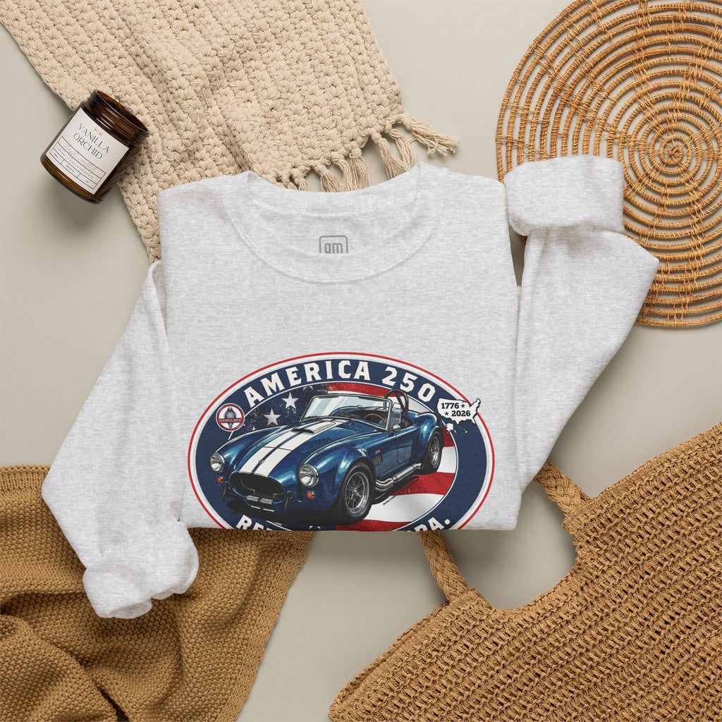 Shelby Blue Cobra 427 "Red. White. Cobra." America 250 Oval Crewneck Sweatshirt