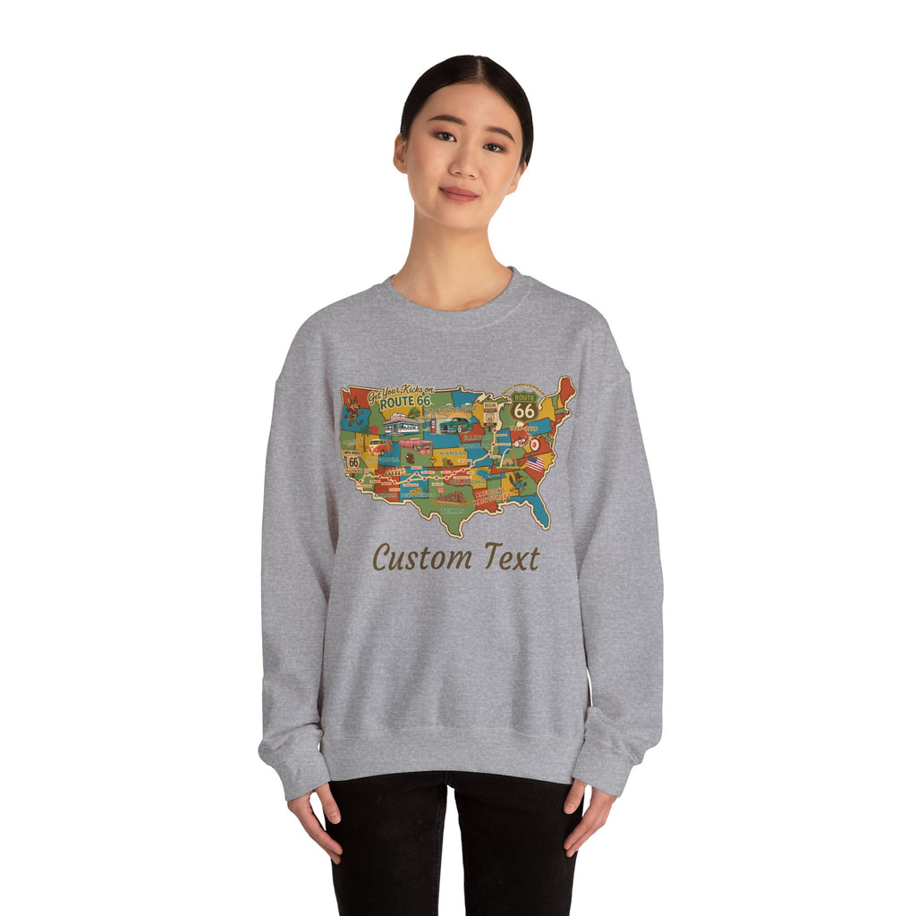 Legends of Route 66 100th Anniversary USA Map Personalized Fleece Crewneck Sweatshirt