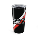 Black tumbler with red and white design featuring 'Amarillo Texas Muscle' text on a white background
