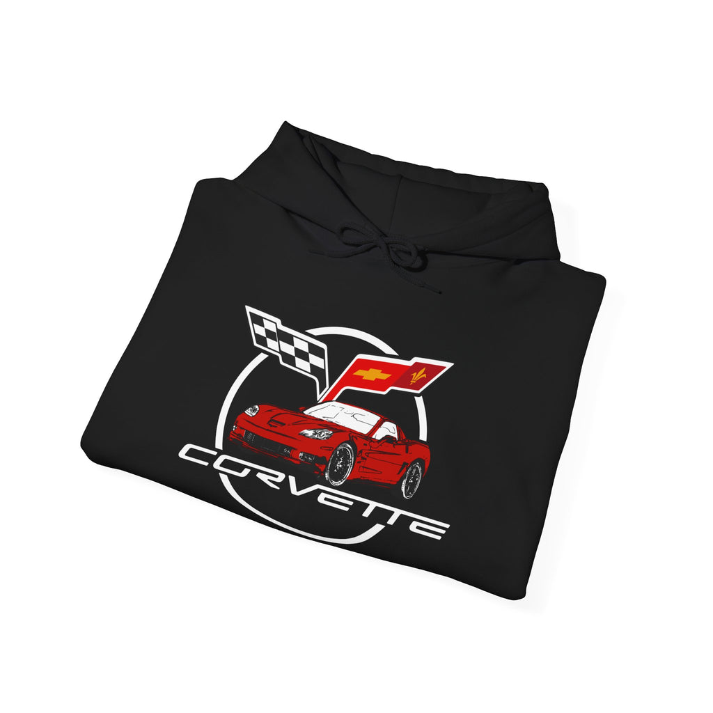 Personalized Chevy C6 Corvette Hoodie, Custom Red Car Color Cotton Blend Pullover Sweatshirt, Unisex Muscle Car Apparel, Gift for Enthusiasts