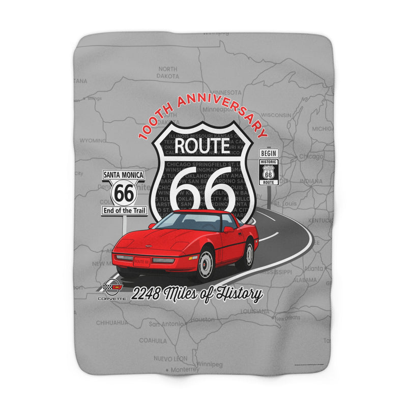 C4 Corvette Route 66 100th Anniversary Sherpa Blanket – Legends of the Road (50" x 60"), Perfect for the Corvette Fan
