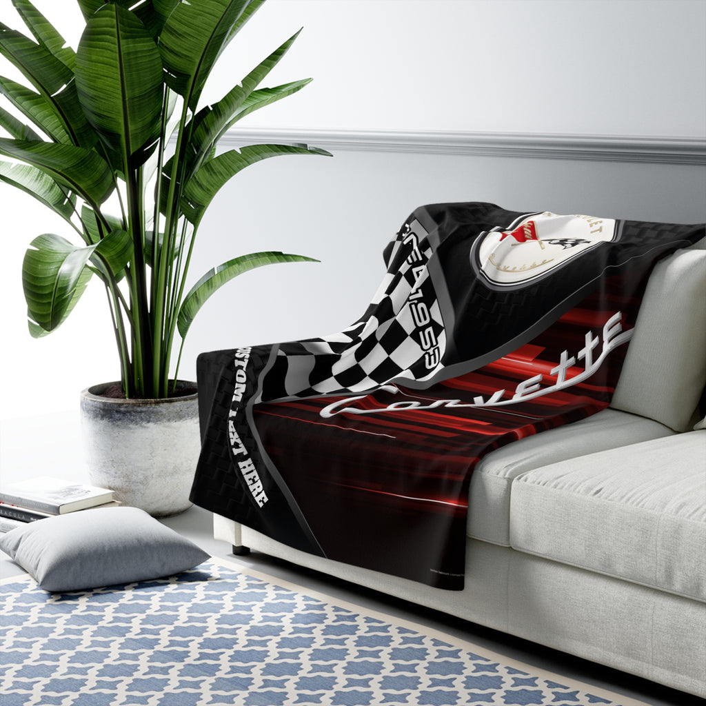 Personalized C1 Corvette Checkered Flag Racing Decorative Sherpa Blanket, Perfect for Chilly Days