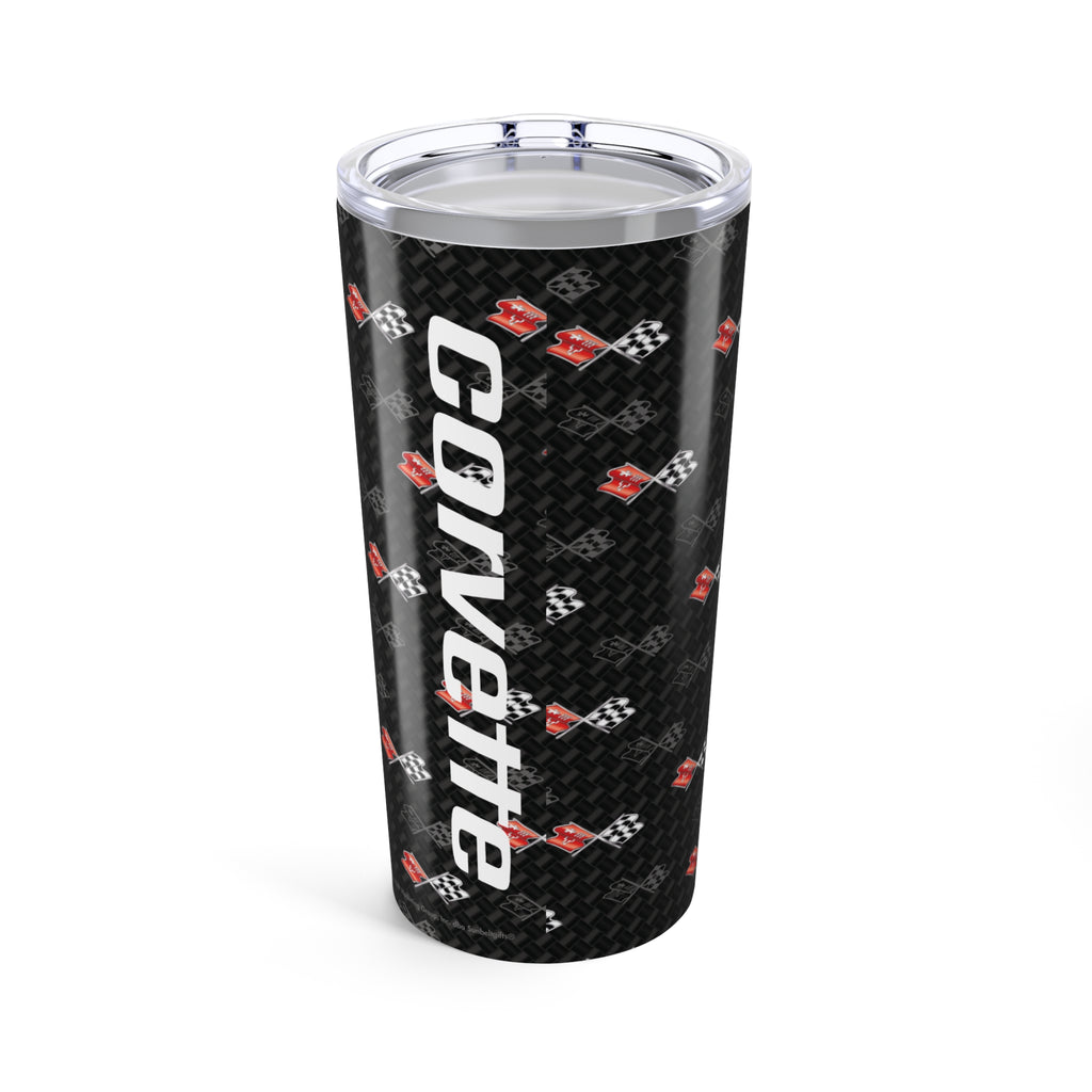 Corvette C3 Logo Toss  Pattern Carbon Tumbler 20oz | Retro Car Lover Travel Cup, Gift for Him, Car Enthusiast, Father's Day, Road Trip