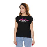 Corvette C6 Personalized Pink Gradient Script Women’s Flowy Muscle Tee, Versatile Sporty Style & Rolled Cuffs