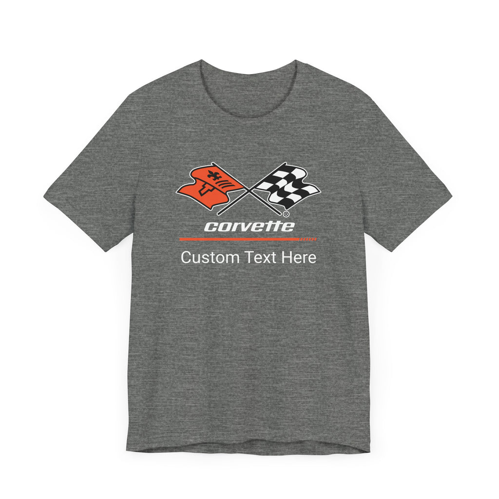 Corvette C3 Racing Flag Logo Personalized T-Shirt, Short Sleeve for Men and Women, Soft Cotton Checkered Flag Design, Gift Idea for Chevrolet Corvette Fans, Custom Car Enthusiast Apparel