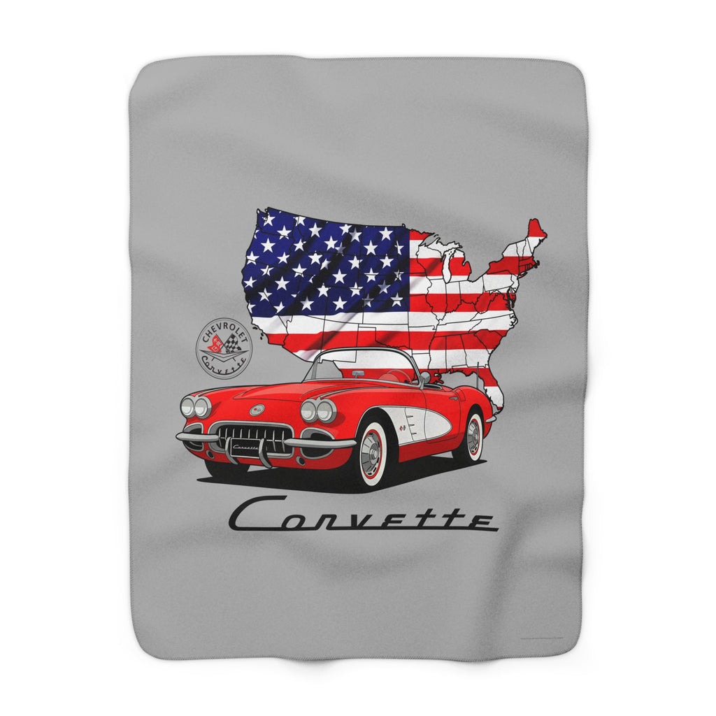 C1 Corvette American Flag 50 x 60 Inch Sherpa Fleece Blanket – Legends of the Road, Perfect for the Corvette Fan