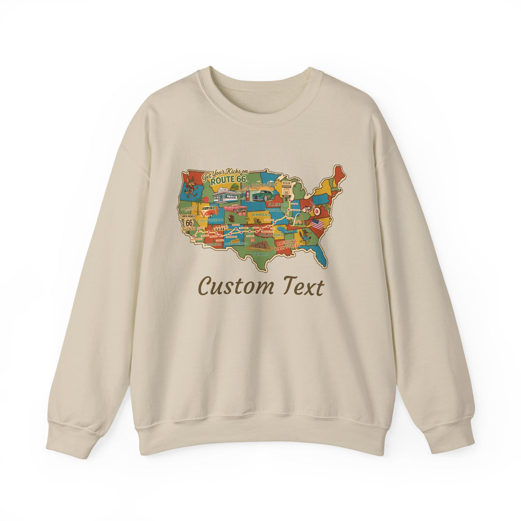 Legends of Route 66 100th Anniversary USA Map Personalized Fleece Crewneck Sweatshirt