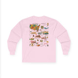 Legends of Route 66 100th Anniversary Landmark Collage Design Cotton Front and Back Printed Tee- Long Sleeve