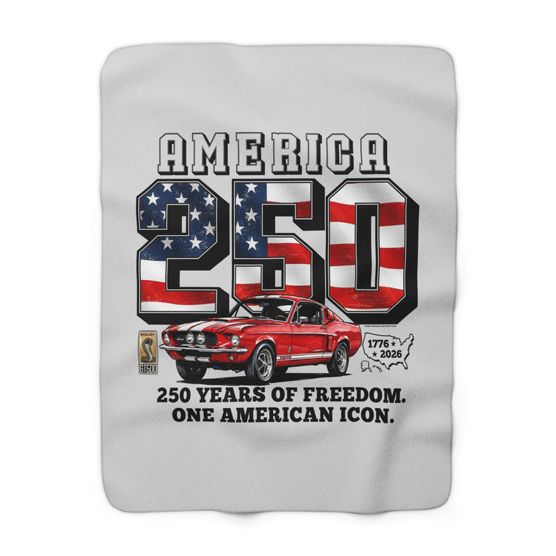 Shelby Red GT500 Power Legend "250 Years of Freedom. One American Icon." America 250 Premium Sherpa Blanket – 1776 to 2026