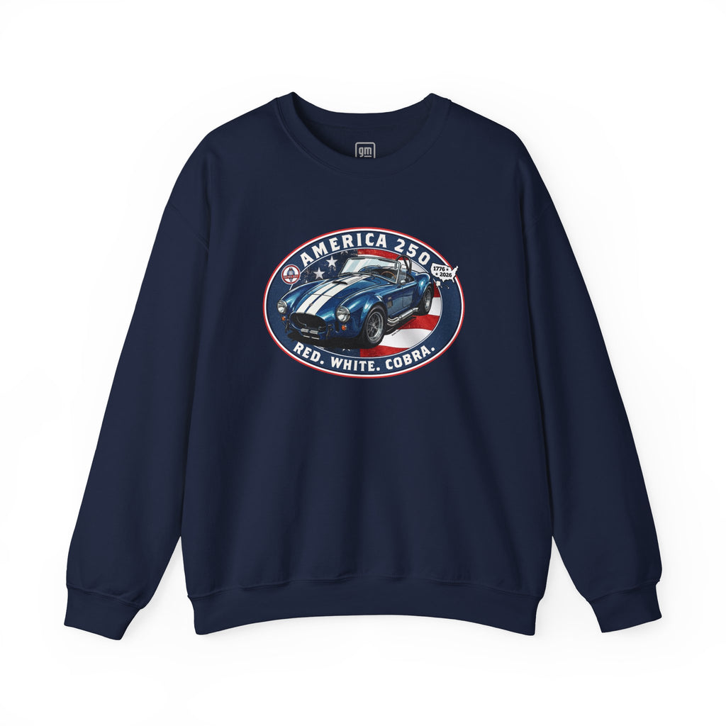 Shelby Blue Cobra 427 "Red. White. Cobra." America 250 Oval Crewneck Sweatshirt