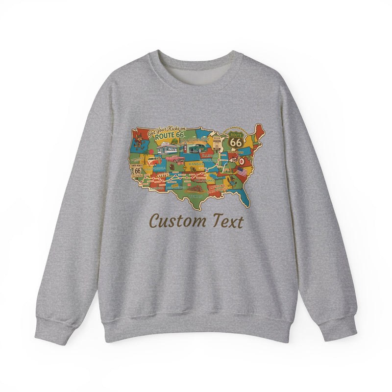 Legends of Route 66 100th Anniversary USA Map Personalized Fleece Crewneck Sweatshirt