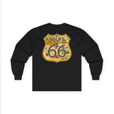 Legends of Route 66 100th Anniversary Iconic Highway Shield Design Cotton Front and Back Printed Tee - Long Sleeve