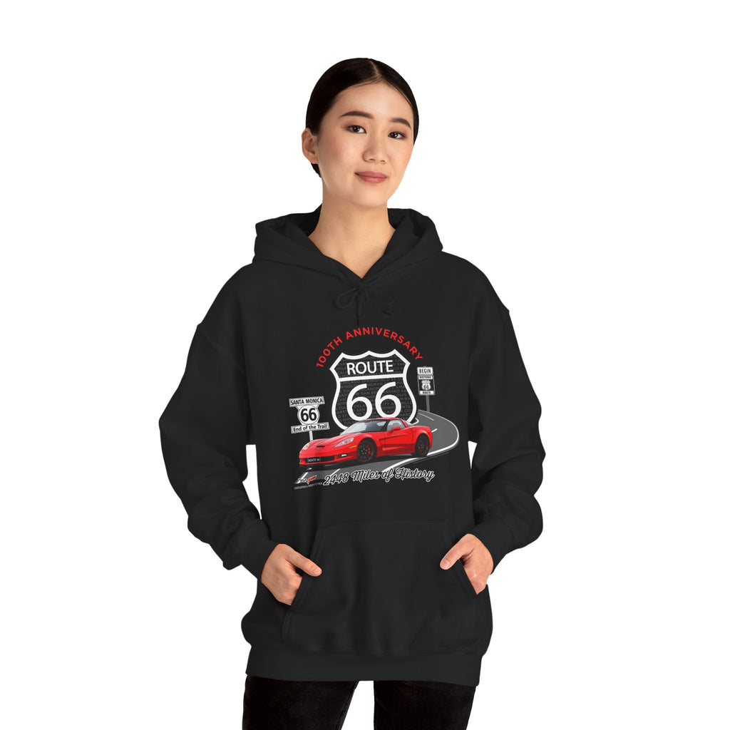 C6 Corvette Route 66 100th Anniversary Hooded Sweatshirt – Legends of the Road, Perfect for the Corvette Fan