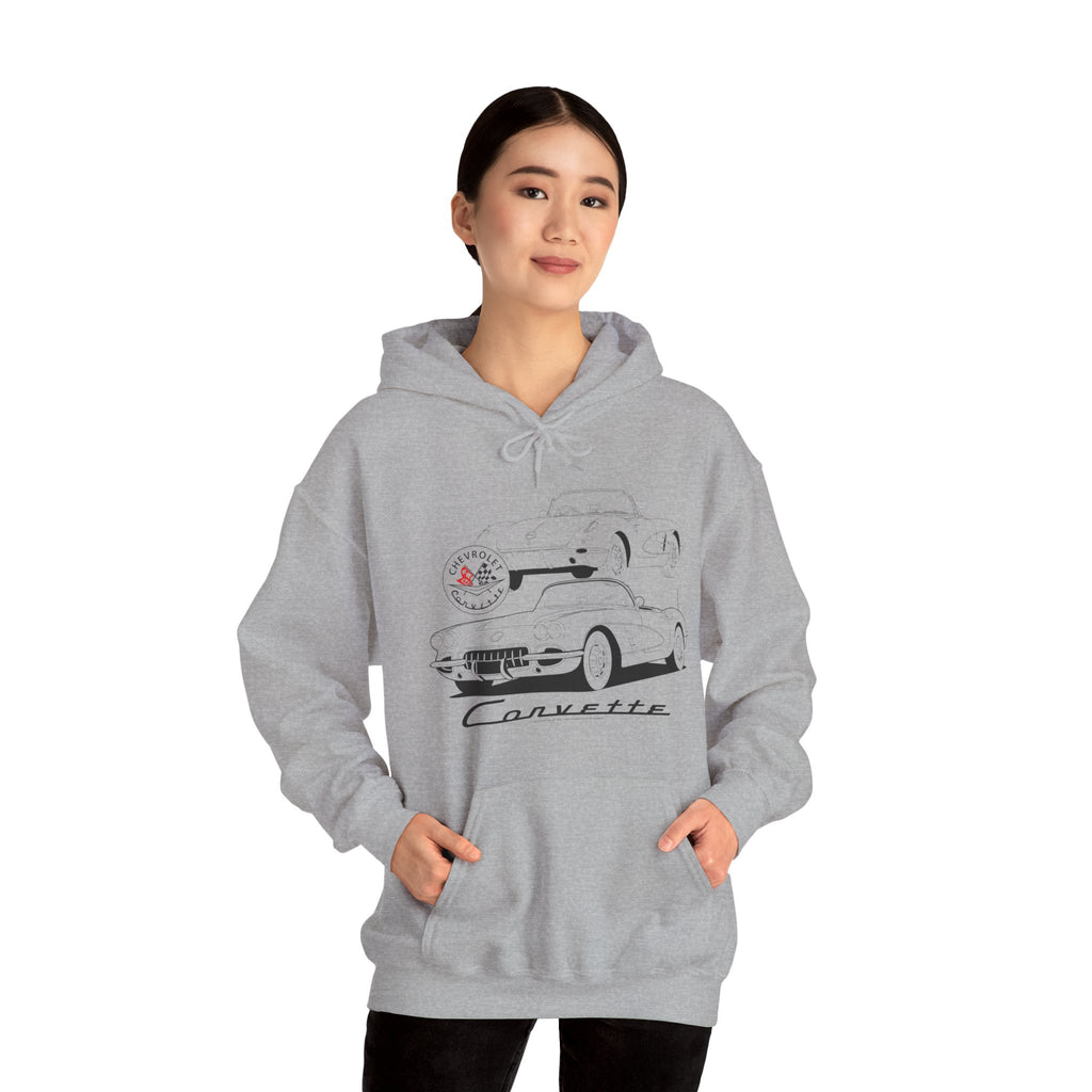 C1 Corvette Monochrome Design Cotton Blend Hooded Sweatshirt – Legends of the Road, Perfect for the Corvette Fan