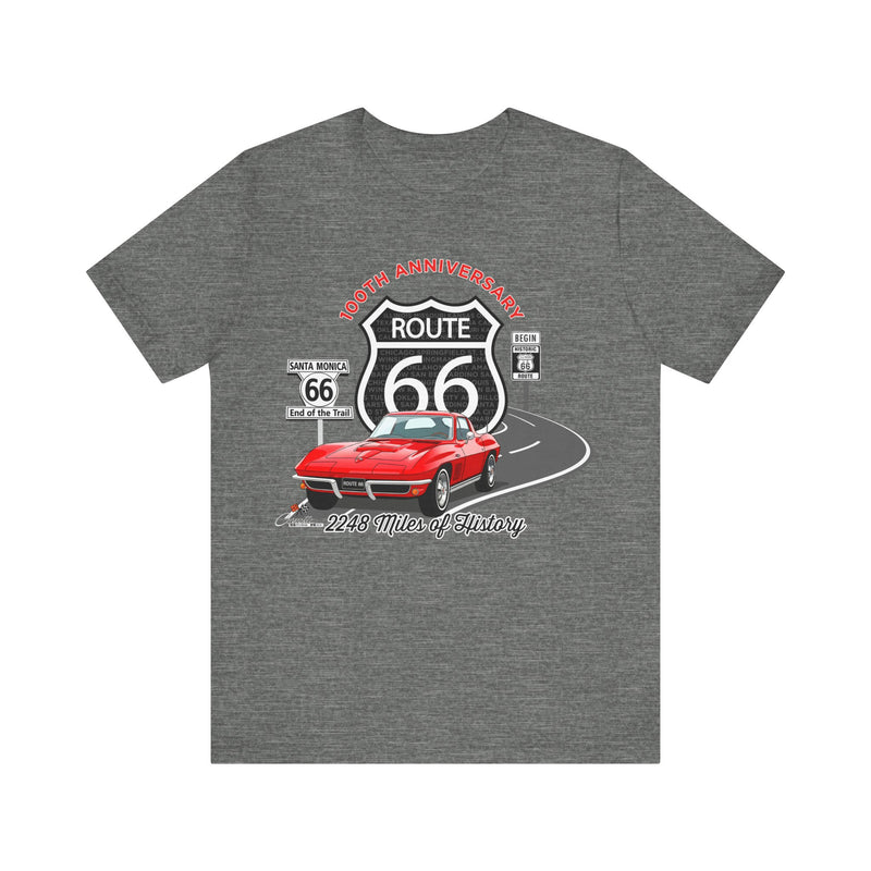 C2 Corvette Route 66 100th Anniversary Short Sleeve Tee – Legends of the Road, Perfect for the Corvette Fan
