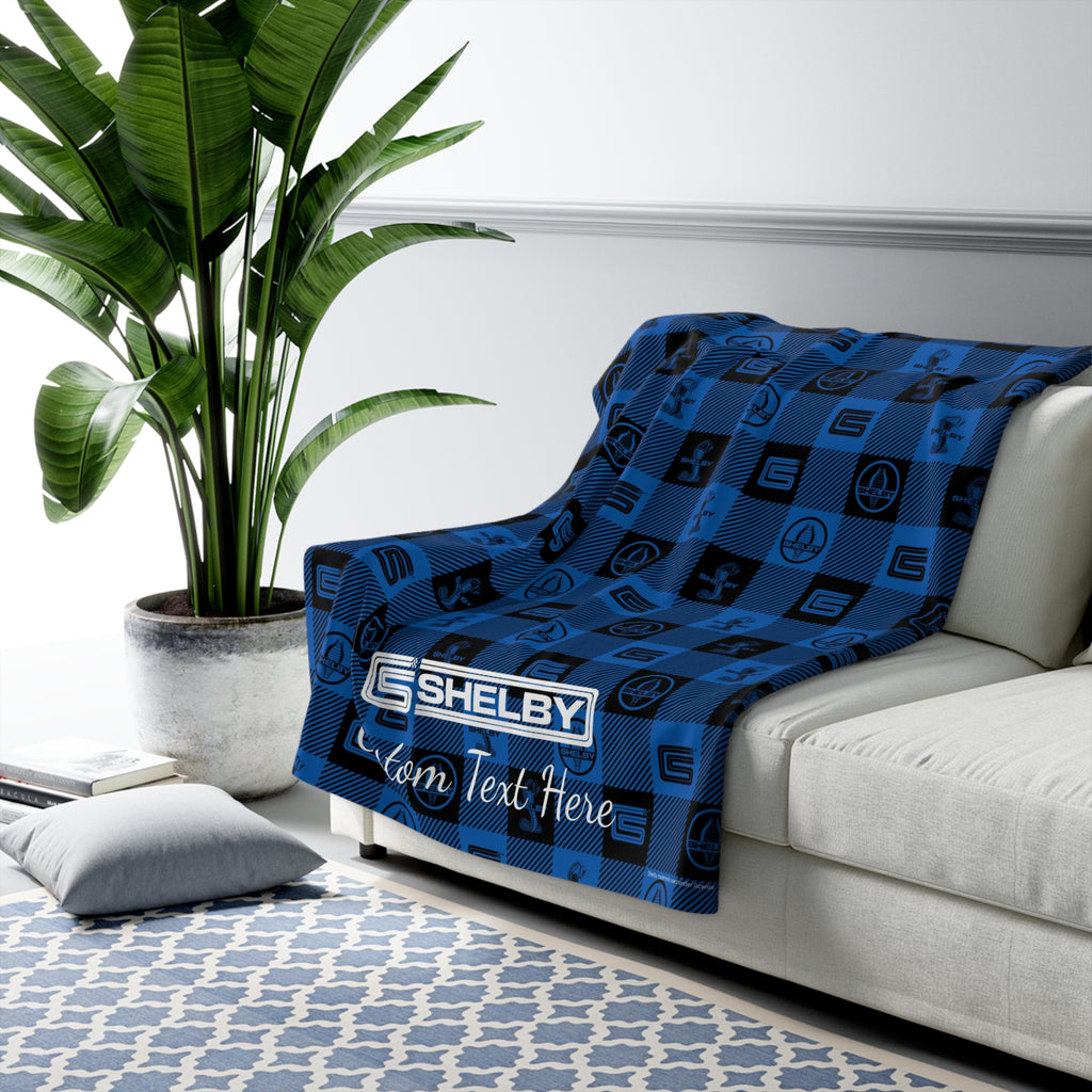 Carroll Shelby Blue Plaid Personalized Sherpa Blanket, 50x60", Cozy and Warm with Plush Backside, Custom Text Option, Ideal for Home Decor and Lounging