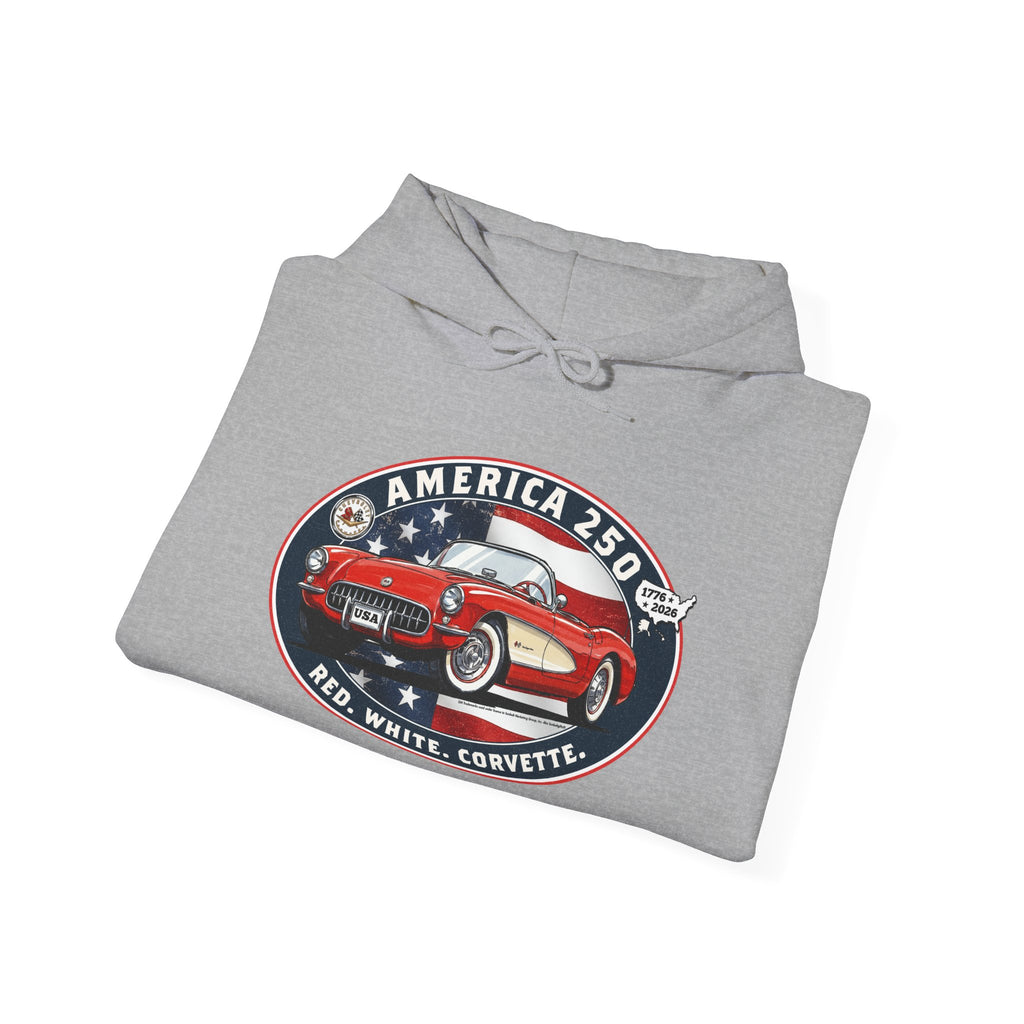 Corvette C1 "Red. White. Corvette." America 250 Oval Pullover Hoodie
