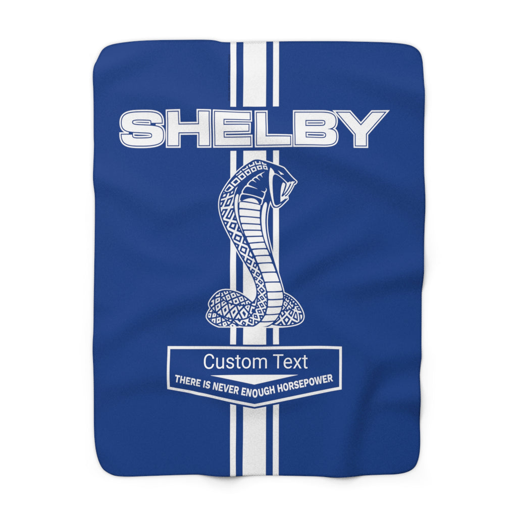 Personalisierte Decke aus Sherpa-Fleece mit Shelby-Cobra-Streifen, Blau