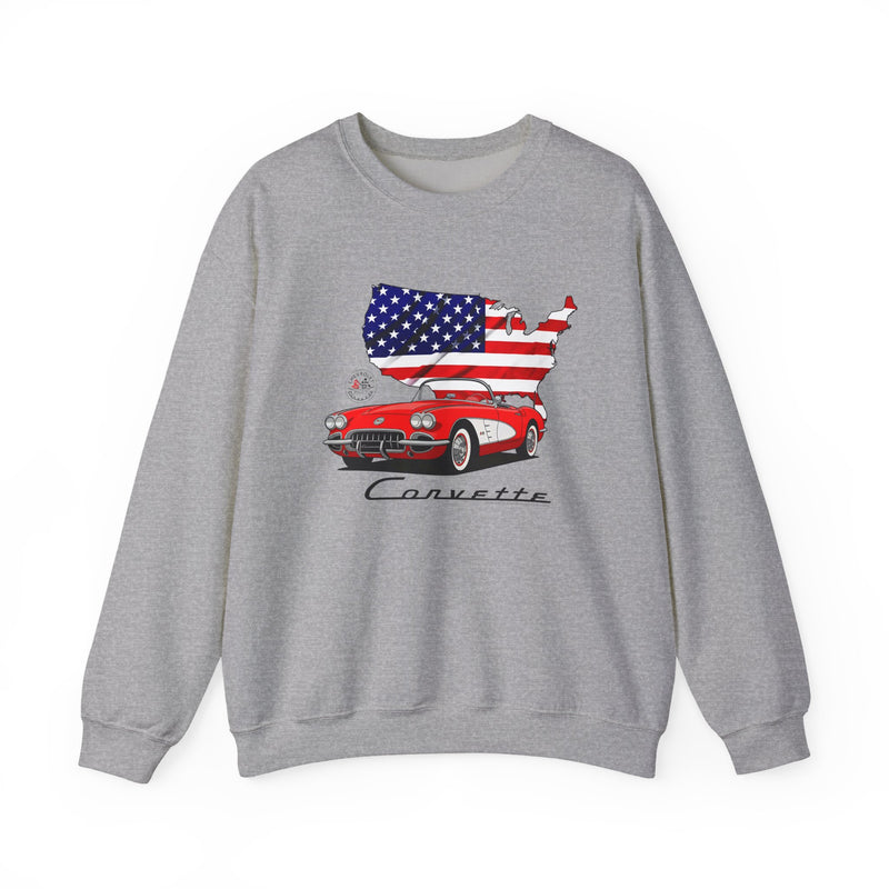 C1 Corvette American Flag Cotton Blend Sweatshirt – Legends of the Road, Perfect for the Corvette Fan