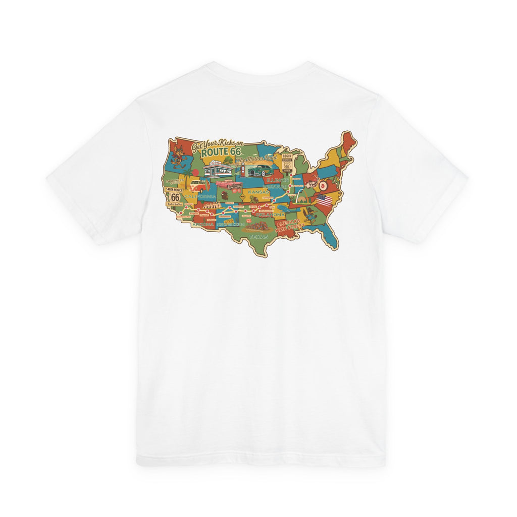 Legends of Route 66 100th Anniversary Landmark Map Design Cotton Front and Back Printed Short Sleeve Tee