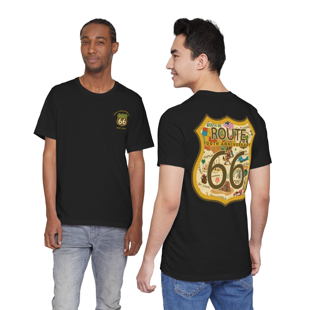 Legends of Route 66 100th Anniversary Landmark Shield Design Cotton Front and Back Printed Short Sleeve Tee
