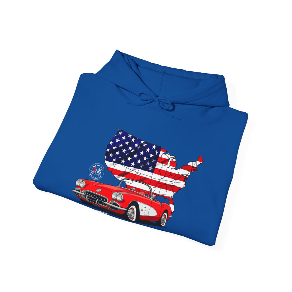 C1 Corvette American Flag Cotton Blend Hooded Sweatshirt – Legends of the Road, Perfect for the Corvette Fan