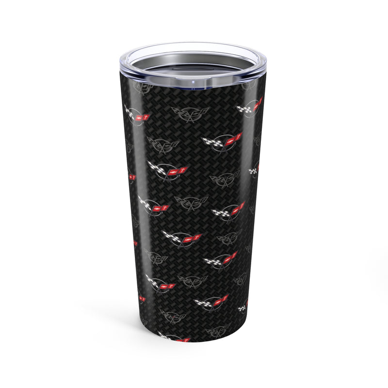 Corvette C5 Logo Toss  Pattern Carbon Tumbler 20oz | Retro Car Lover Travel Cup, Gift for Him, Car Enthusiast, Father's Day, Road Trip