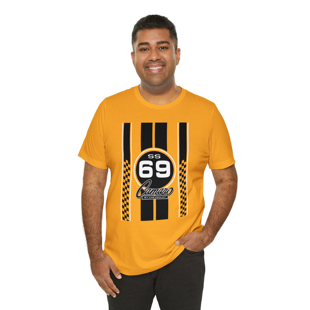 1969 Camaro SS Checkered Stripes Jersey Short Sleeve Tee, Perfect for the Camaro Fan