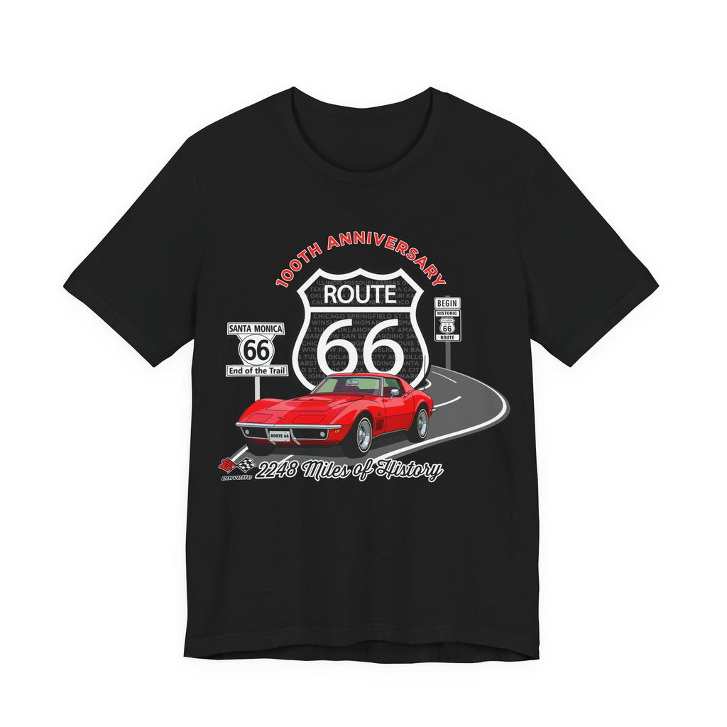 C3 Corvette Route 66 100th Anniversary Short Sleeve Tee – Legends of the Road, Perfect for the Corvette Fan