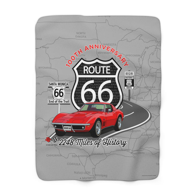 C3 Corvette Route 66 100th Anniversary Sherpa Blanket – Legends of the Road (50" x 60"), Perfect for the Corvette Fan