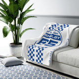 Carroll Shelby 65 Racing Checkers Personalized Decorative White and Blue Sherpa Blanket