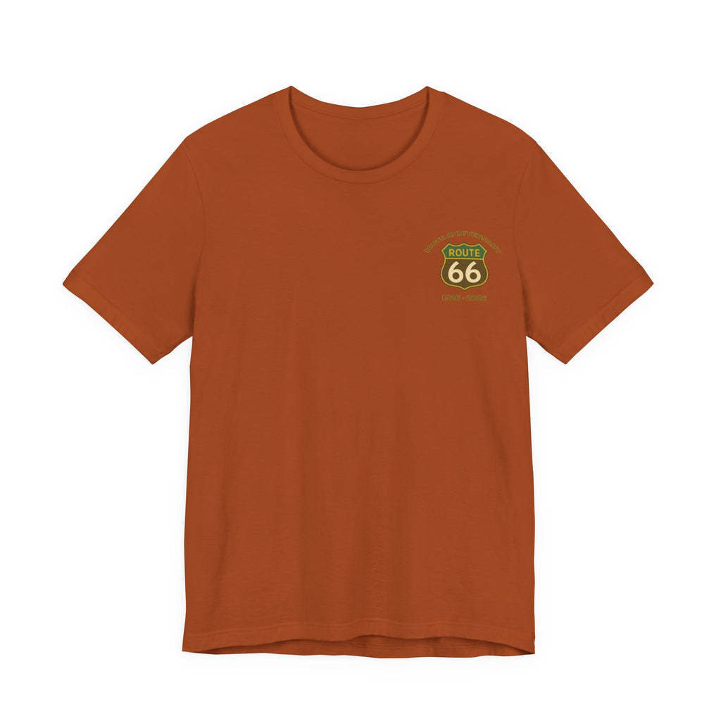 Legends of Route 66 100th Anniversary Landmark Map Design Cotton Front and Back Printed Short Sleeve Tee