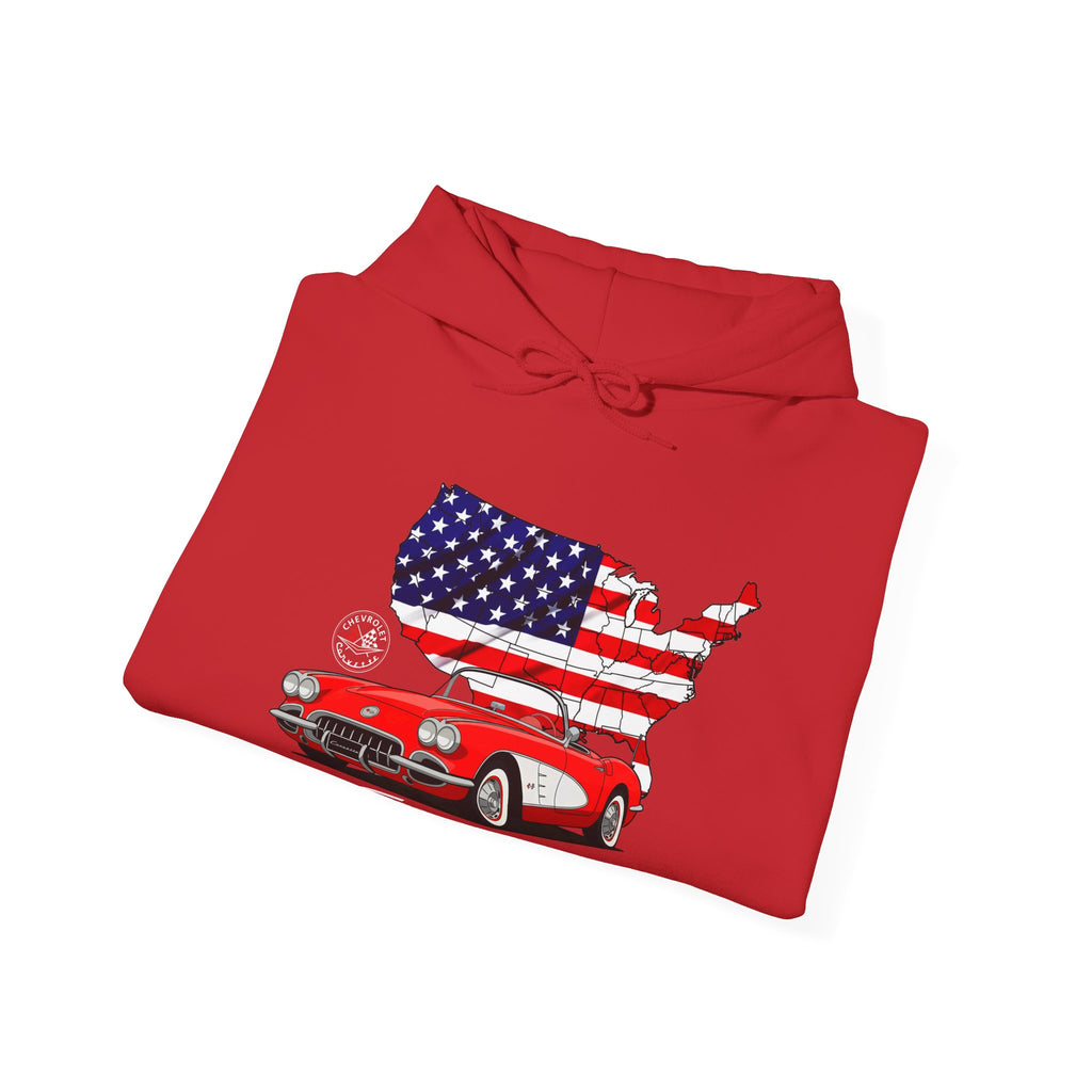 C1 Corvette American Flag Cotton Blend Hooded Sweatshirt – Legends of the Road, Perfect for the Corvette Fan